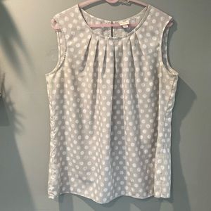 Grey and white polkadot sleeveless blouse